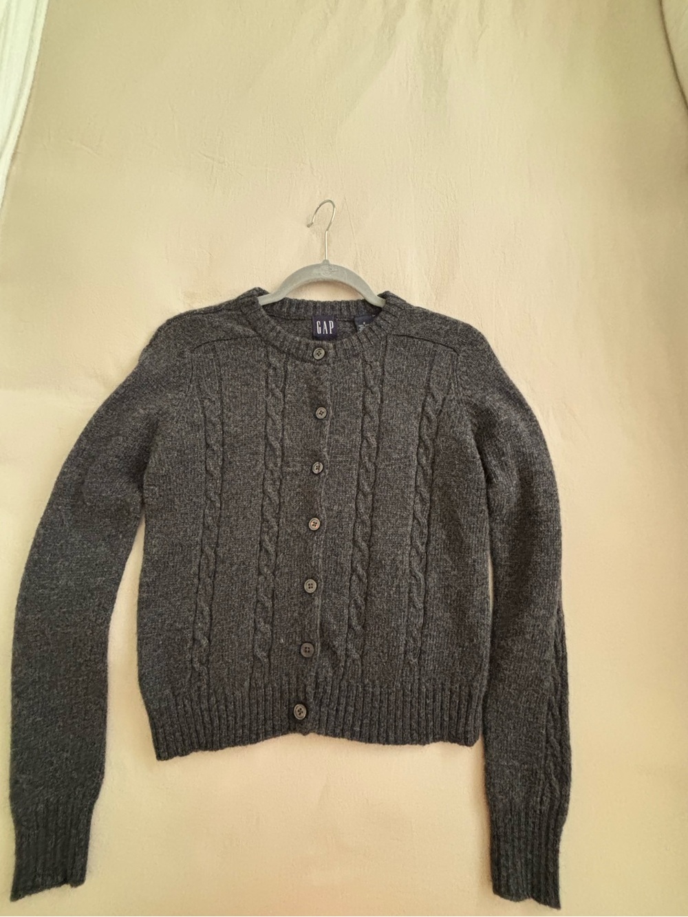 GAP Charcoal Cable Knit Wool Button-Up Sweater